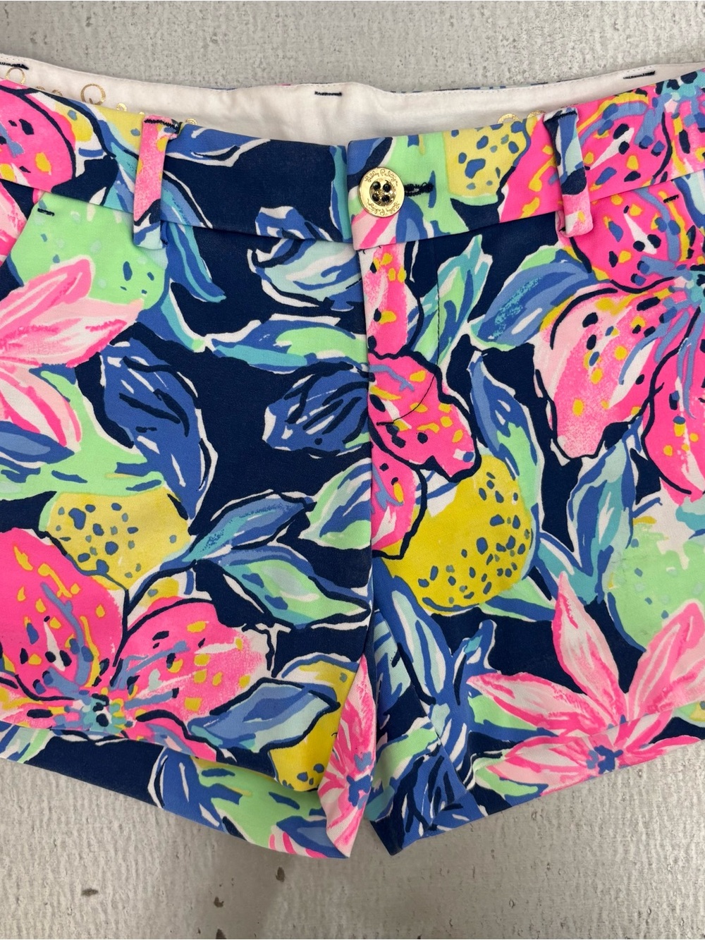 Lilly Pulitzer Navy Floral Print Shorts - Pink, Yellow & Green